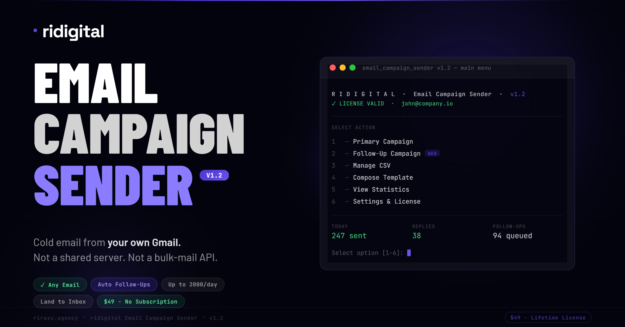 ridigital Email Campaign Sender — cold email from your own Gmail