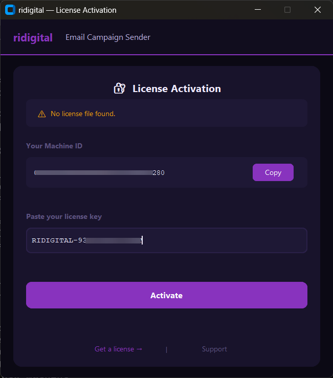 Paste your license key and click Activate